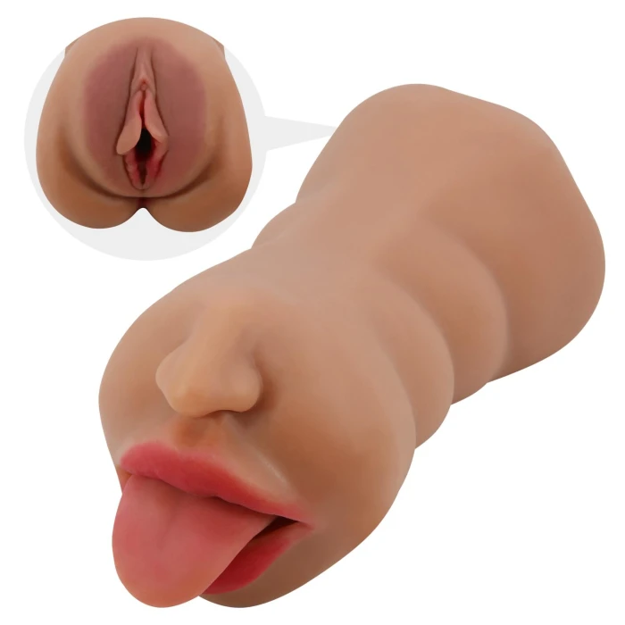 Premium Çift Kanallı Mastürbatör - 18 cm Oral Anal Vajinal 3 Ü Bir Arada - tdmarketim.com
