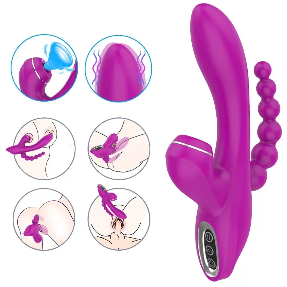 ABEL Şarjlı Anal Boncuklu Emiş Güçlü 3 in 1 G Spot Üçlü Vibratör - Mor - tdmarketim.com