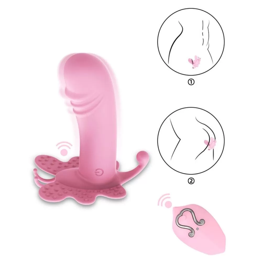 AMANRAYA Klitoris G-Spot ve Anal Uyarıcı 3 in 1 Giyilebilir Kelebek Vibratör - Pembe - tdmarketim.com