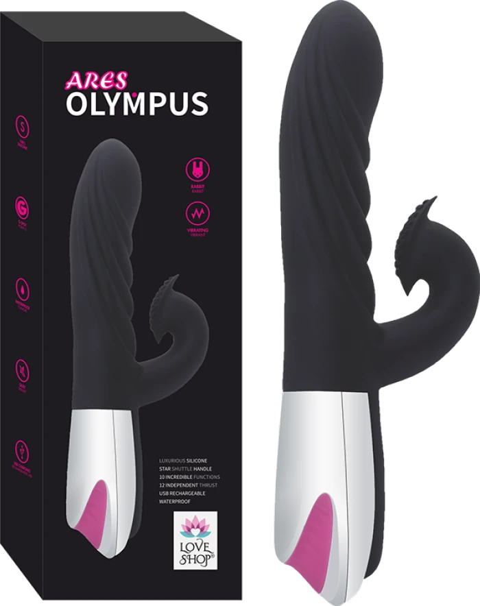 Ares Olympus Tavşan Vibratör 12 Modlu USB Şarjlı Su Geçirmez - Siyah - tdmarketim.com