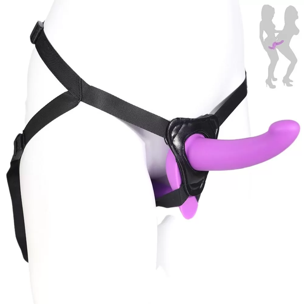 CHARM Uyarıcı Tamponlu Ultra Yumuşak Çift Taraflı Kemerli Silikon Dildo Penis - Mor - tdmarketim.com