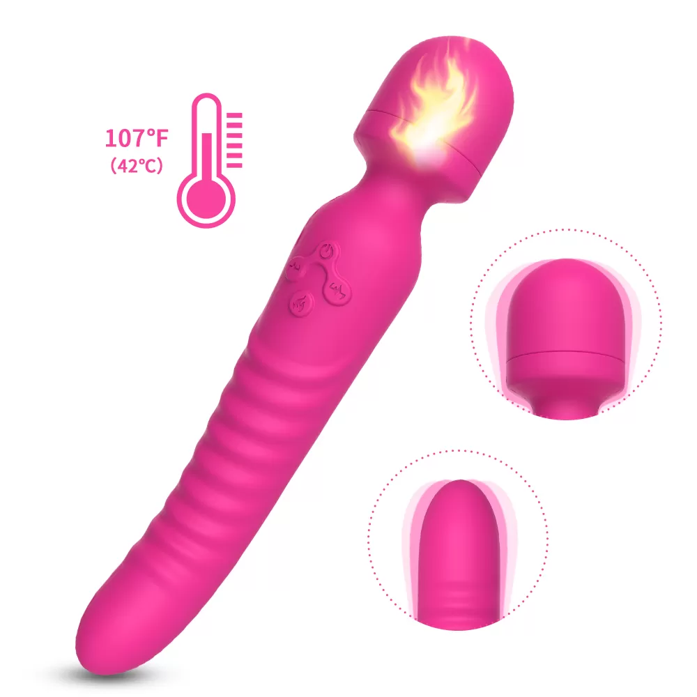 CHOBE Isıtmalı Çift Titreşim Motorlu Klitoris ve G Nokta Wand Orgazm Vibratör - Pembe - tdmarketim.com