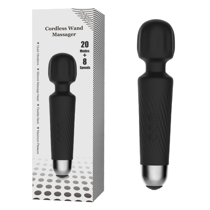 Cordless Wand Masaj Vibratörü 20 Modlu USB Şarjlı - Siyah - tdmarketim.com