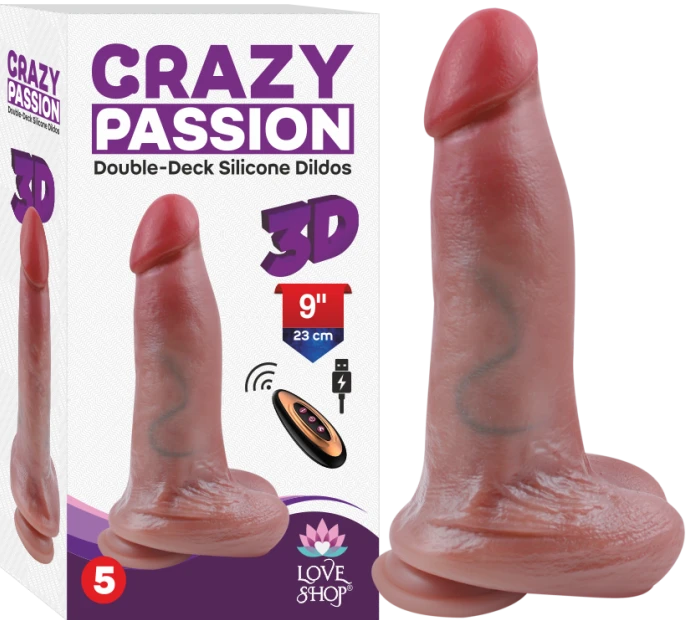 Crayz Çift Katman Realistik Vibratör 23 cm Kumandalı Vantuzlu - tdmarketim.com