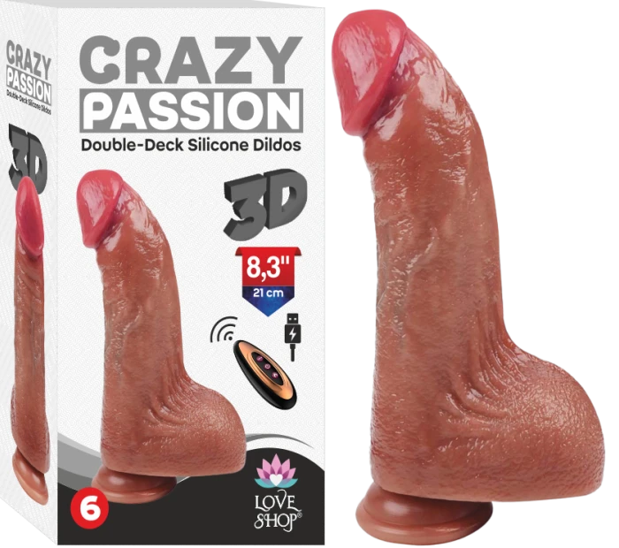 Crayz Çift Katman Realistik Vibratör 21 cm Kumandalı Vantuzlu - tdmarketim.com