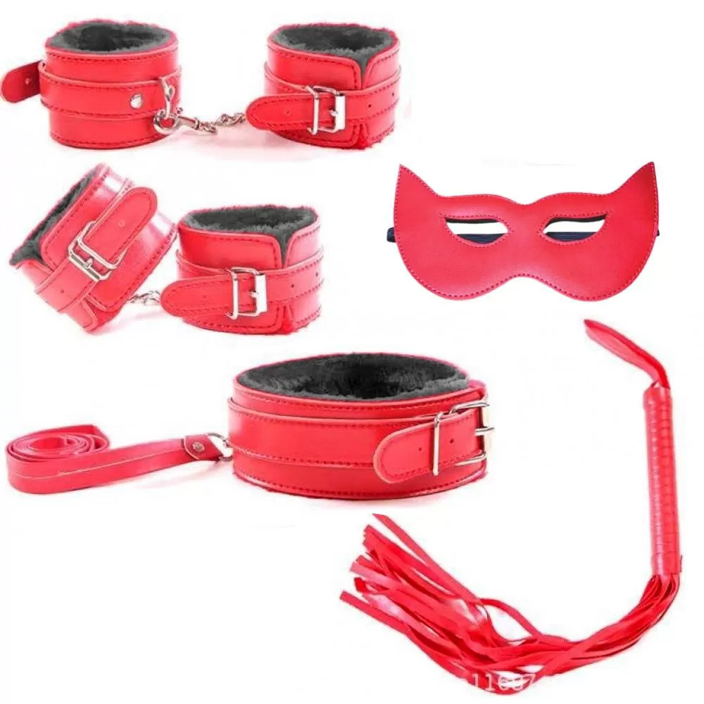  Hakiki deri den Yapıldı. Fetish Beginner 5 Parça BDSM Set - Kırmızı - tdmarketim.com