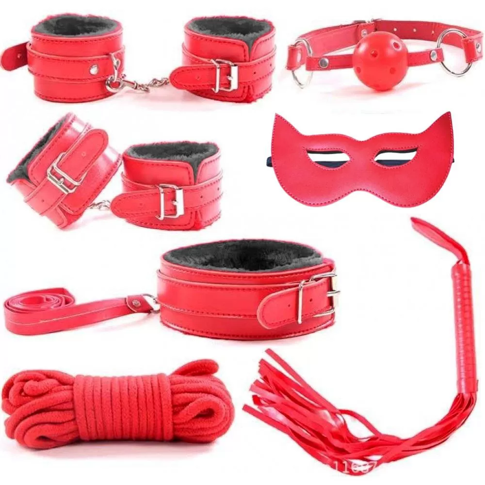Fetish Beginner 7 Parça BDSM Set - Kırmızı - tdmarketim.com