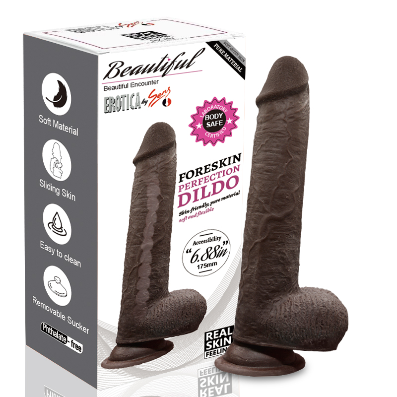 Foreskin Perfection Dildo 22.5 CM - Çift Katmanlı Gerçekçi Kayar Deri Ultra Yumuşak Realistik Zenci Yapay Penis Vibrator - tdmarketim.com