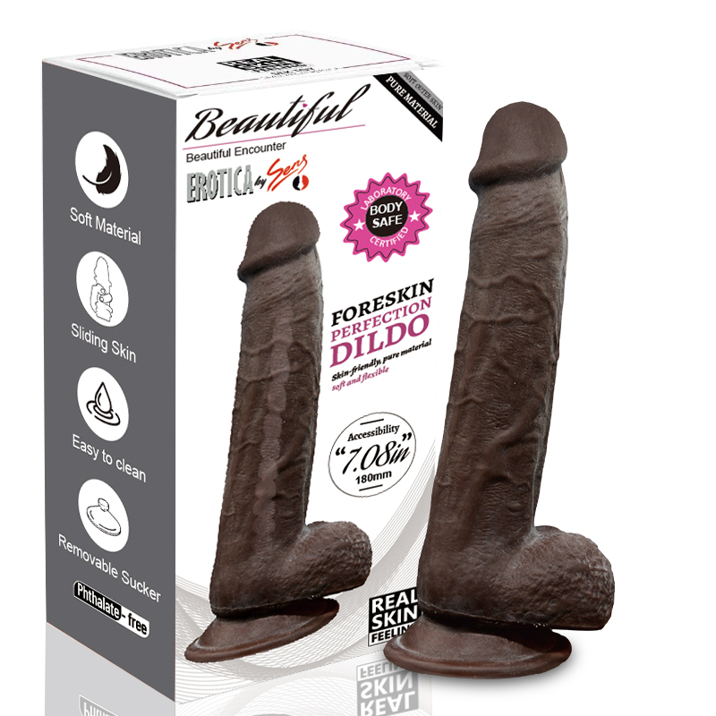 Foreskin Perfection Dildo 23 CM - Çift Katmanlı Gerçekçi Kayar Deri Ultra Yumuşak Realistik Zenci Yapay Penis Vibrator - tdmarketim.com