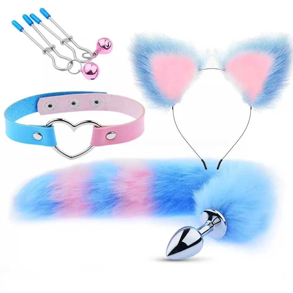 Fox Tail Cat Ear Anal Plug 40 CM Tilki Kuyruklu Anal Plug Kedi Kulaklı Fetiş Set - tdmarketim.com