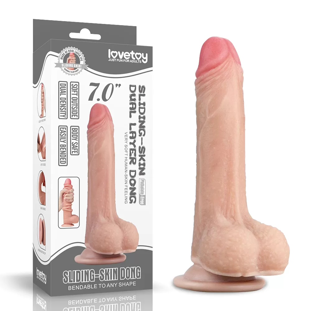 Kayan Gerçekçi Deri Çıkarılabilir Vantuzlu Ultra Yumuşak Çift Katmanlı Realistik Penis 17.5 CM - tdmarketim.com