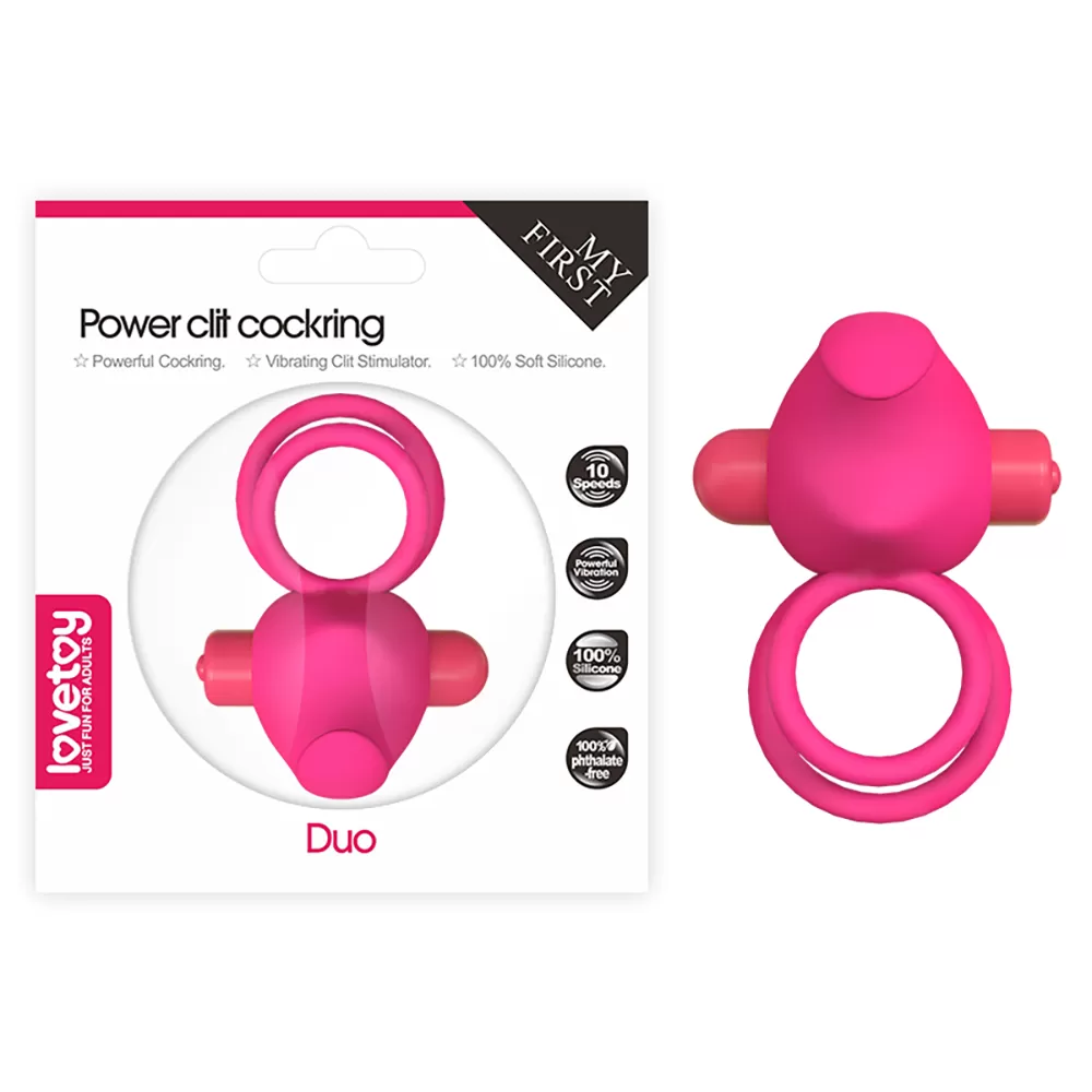 Klitoris Uyarıcı Titreşimli Silikon Penis Halkası Pembe - Power Clit Duo Silicone Cockring - tdmarketim.com