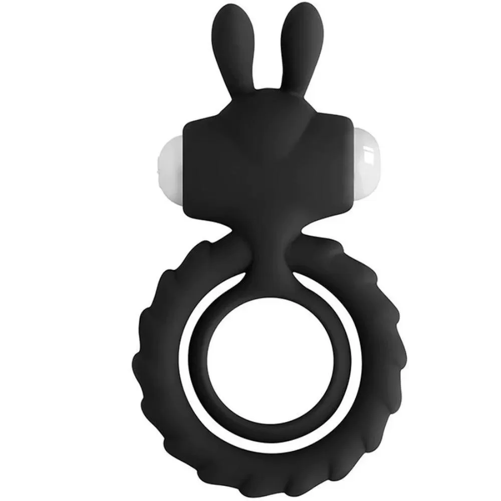 LOVE MOMENT Rabbit Titreşimli Klitoris Uyarıcı Testis ve Penis Halkası Cock Ring - Siyah - tdmarketim.com