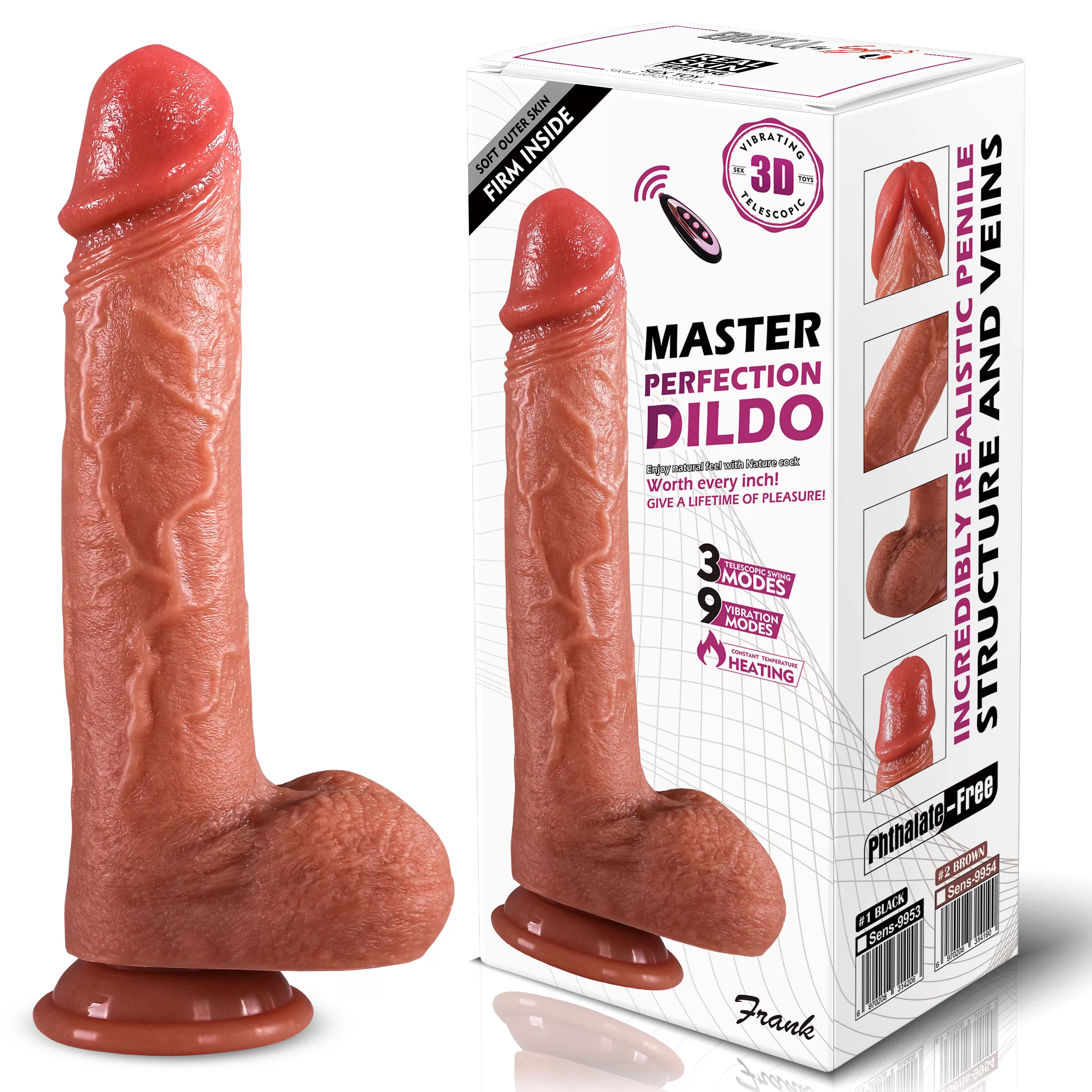 Master Perfection Dildo Frank - Isıtmalı İleri Geri Hareketli ve Rotasyonlu Gerçekçi Damarlı Yapay Penis Vibrator - tdmarketim.com