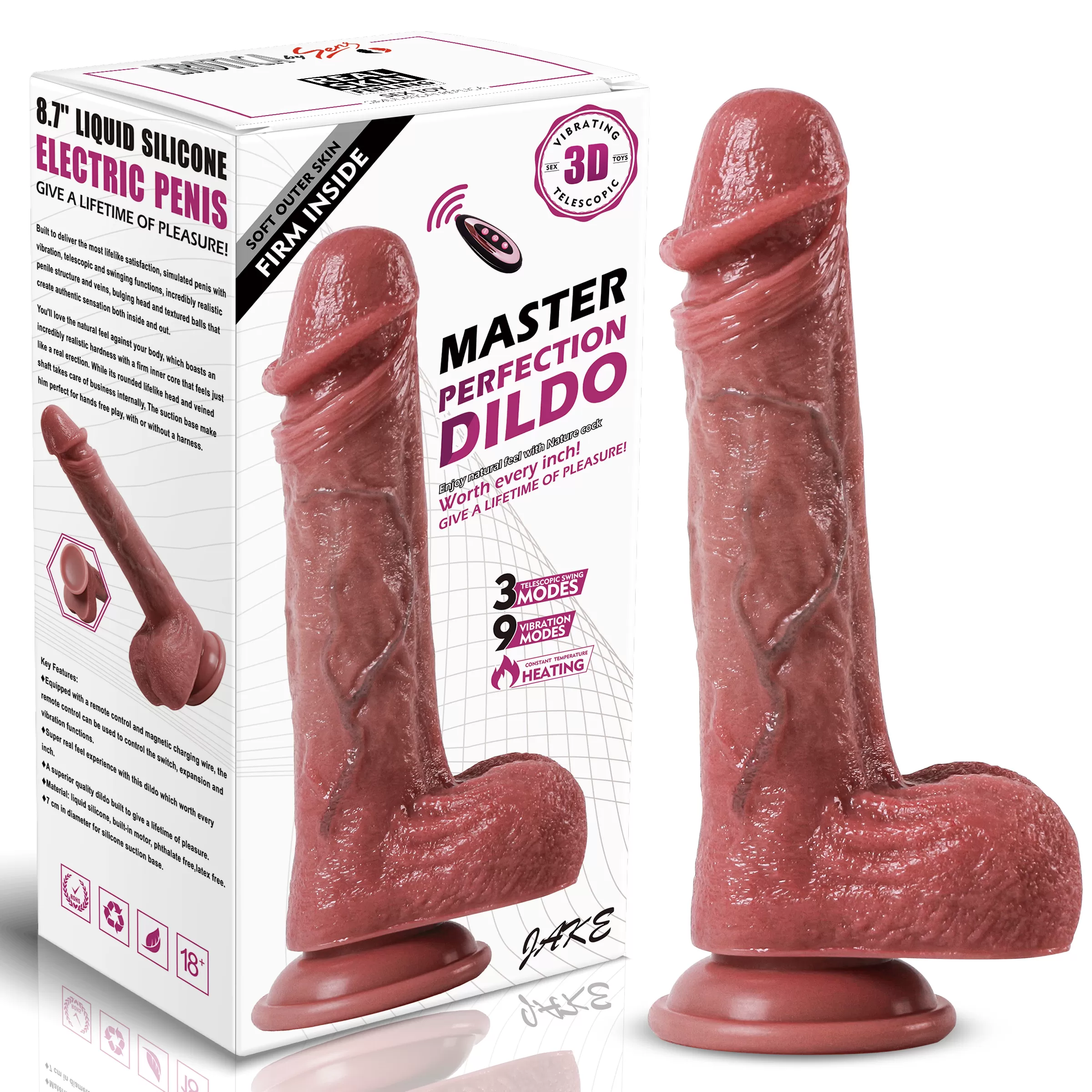 Master Perfection Dildo Jake - Isıtmalı İleri Geri Hareketli ve Rotasyonlu Gerçekçi Damarlı Yapay Penis Vibrator - tdmarketim.com