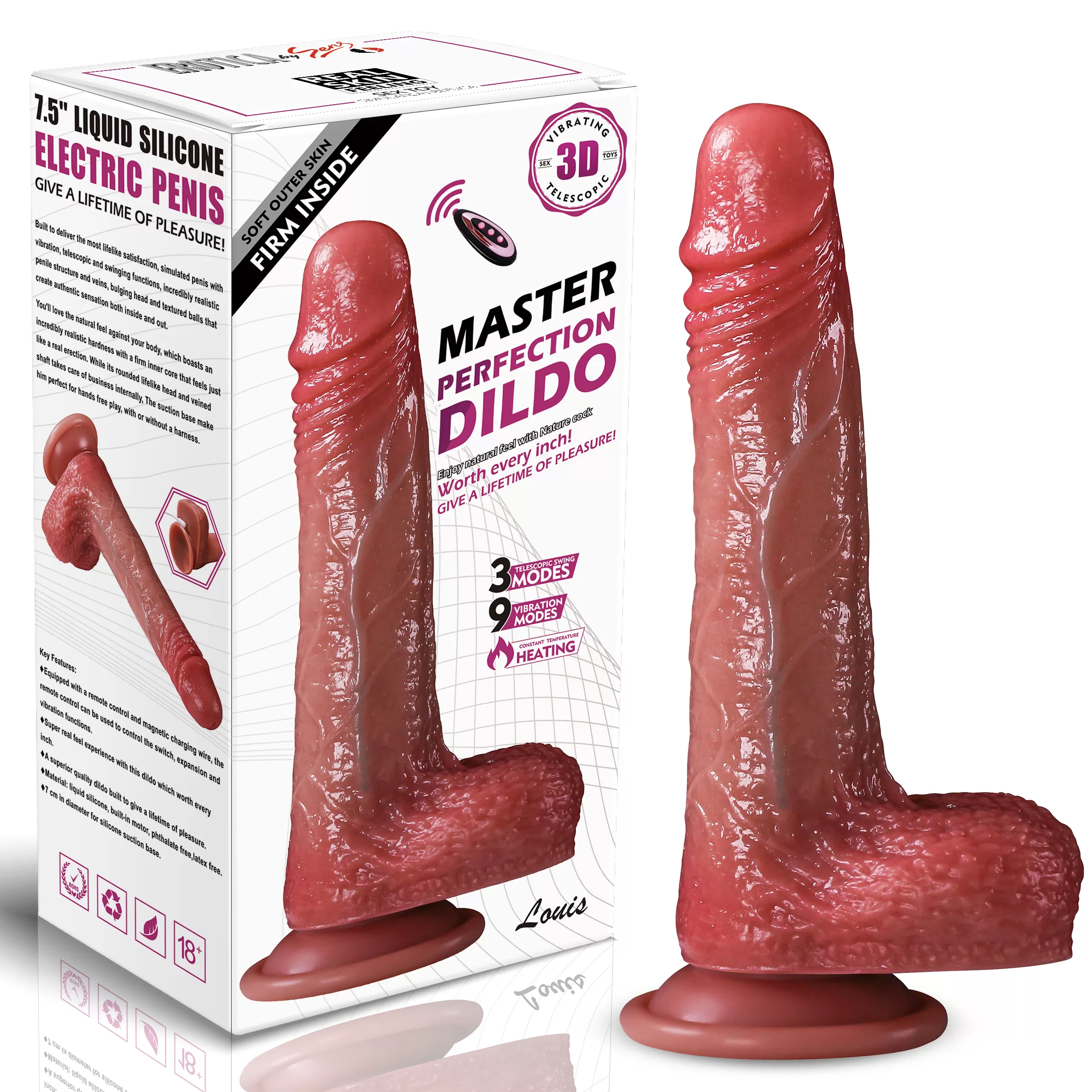 Master Perfection Dildo Louis - Isıtmalı İleri Geri Hareketli ve Rotasyonlu Gerçekçi Damarlı Yapay Penis Vibrator - tdmarketim.com