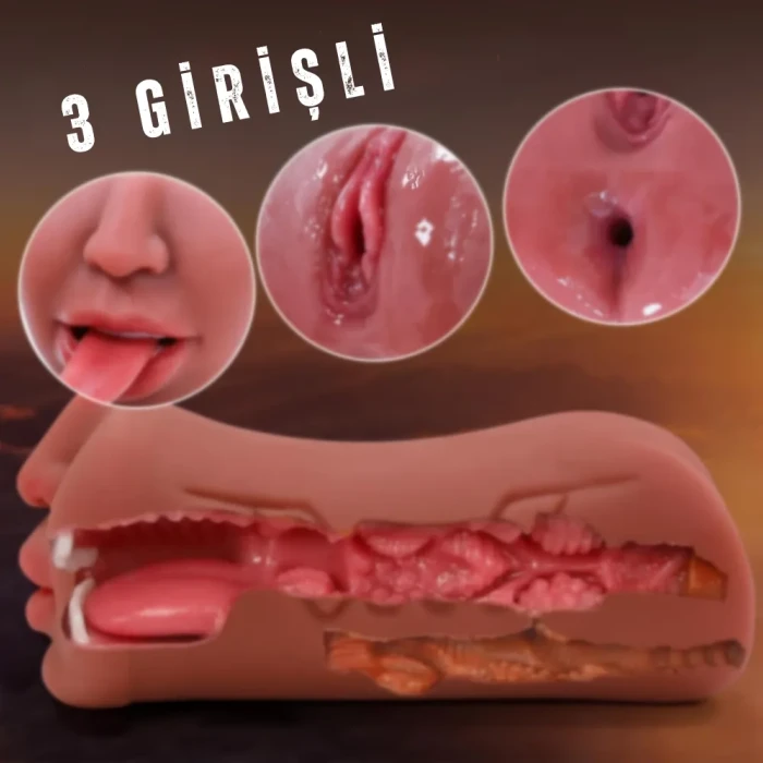 Ellie 3 Girişli Oral Anal Vajina Realistik Mastürbatör – Yumuşak TPE, Su Geçirmez - tdmarketim.com