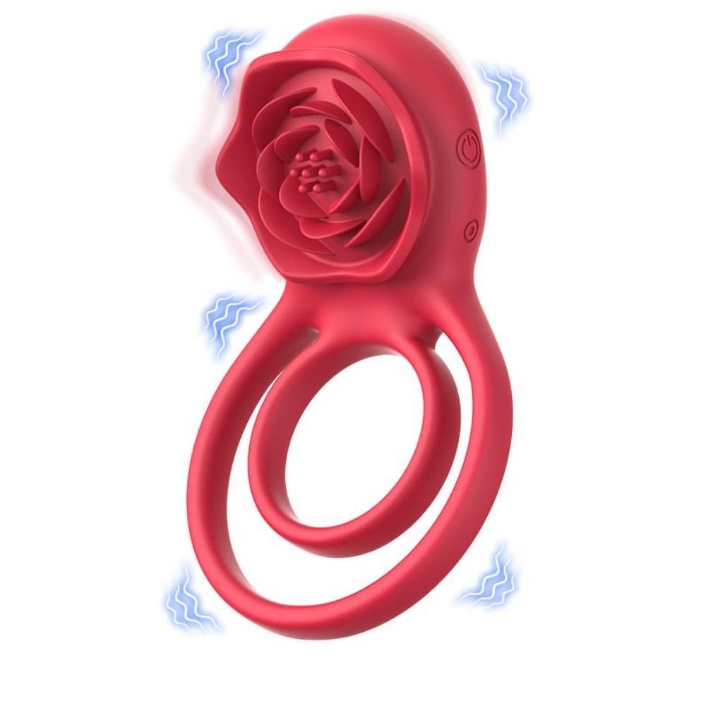 Rose Double Ring - Gül Tasarımlı Klitoris Uyarıcı Titreşimli Testis ve Penis Halkası - tdmarketim.com