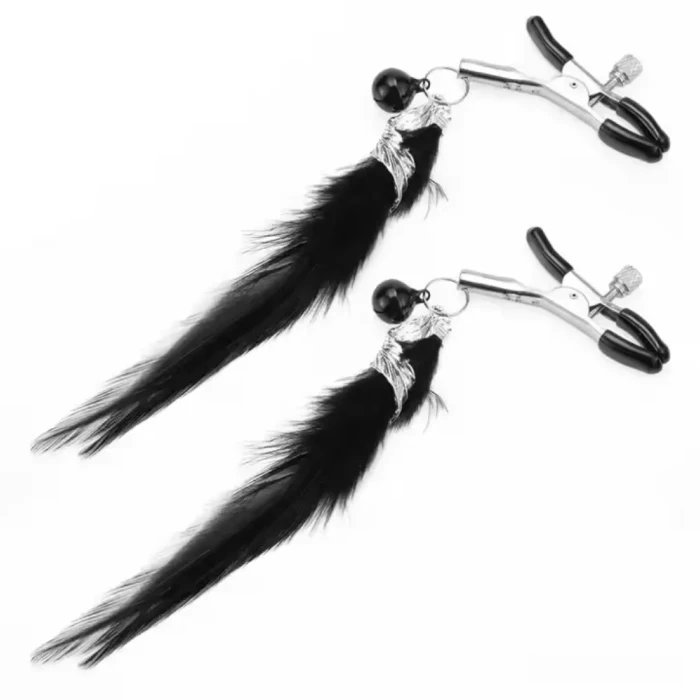 Siyah Kuş Tüylü Metal Charm Meme Ucu Klipsi – Göğüs Uyarıcı Feather Nipple Clamps - tdmarketim.com
