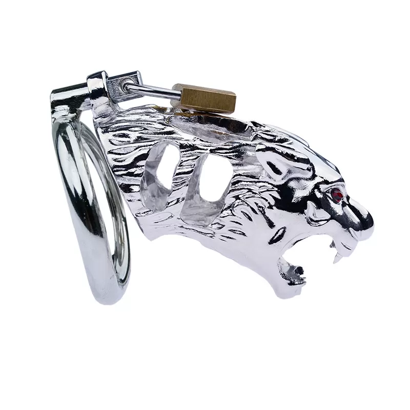 TIGER Chastity Cock Cage Kaplan Görünümlü Metal Penis Esaret Kafesi - tdmarketim.com