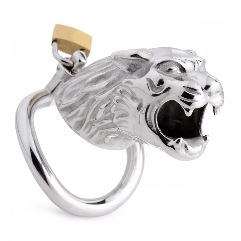 TIGER KING Chastity Cock Cage Kaplan Görünümlü Metal Penis Esaret Kafesi - tdmarketim.com