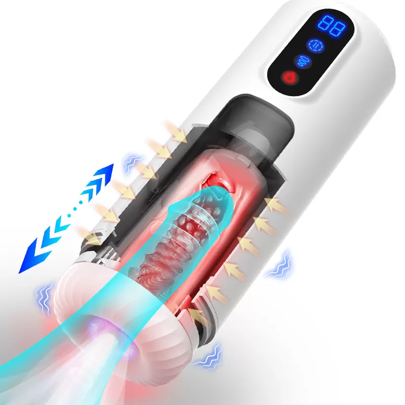 MAX - Akıllı Isıtmalı İnleme Sesli İleri Geri Hareketli Emiş ve Titreşim Özellikli Suni Vajina Otomatik Mastürbatör - tdmarketim.com