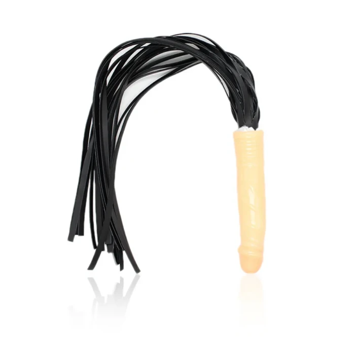 Realistik Penis Uçlu Deri Fetiş Kırbaç 18 CM – Dildo Saplı BDSM Kamçı - tdmarketim.com
