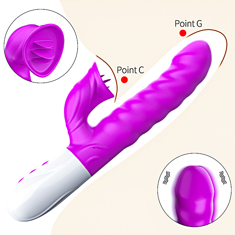 V40 - Şarjlı Akıllı Isıtma Özellikli Dil Hareketli Güçlü Titreşimli G-Spot ve Klitoris Uyarıcı 2 in 1 Yapay Penis Rabbit Vibratör - tdmarketim.com