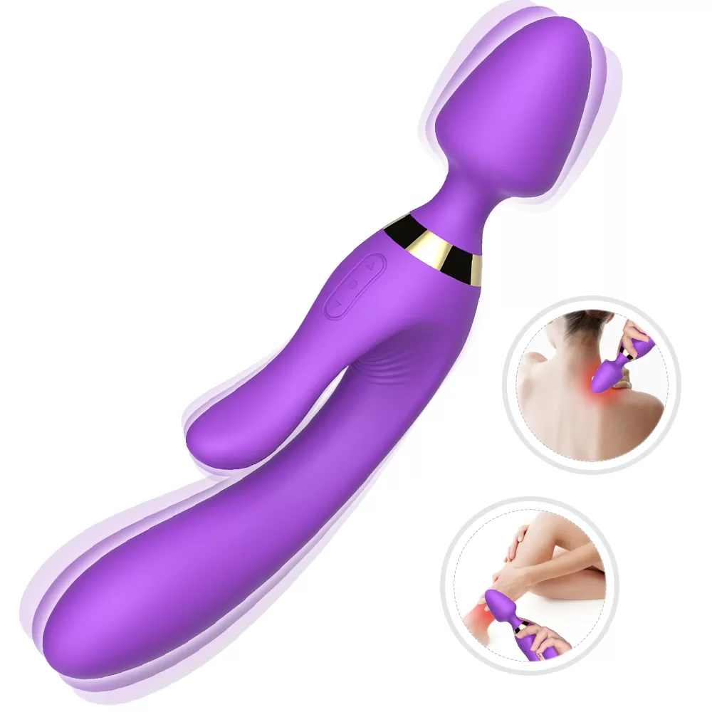 WOWYES Manyetik Şarjlı Su Geçirmez Wand Massager 3 in 1 Dildo Vibratör - Mor - tdmarketim.com