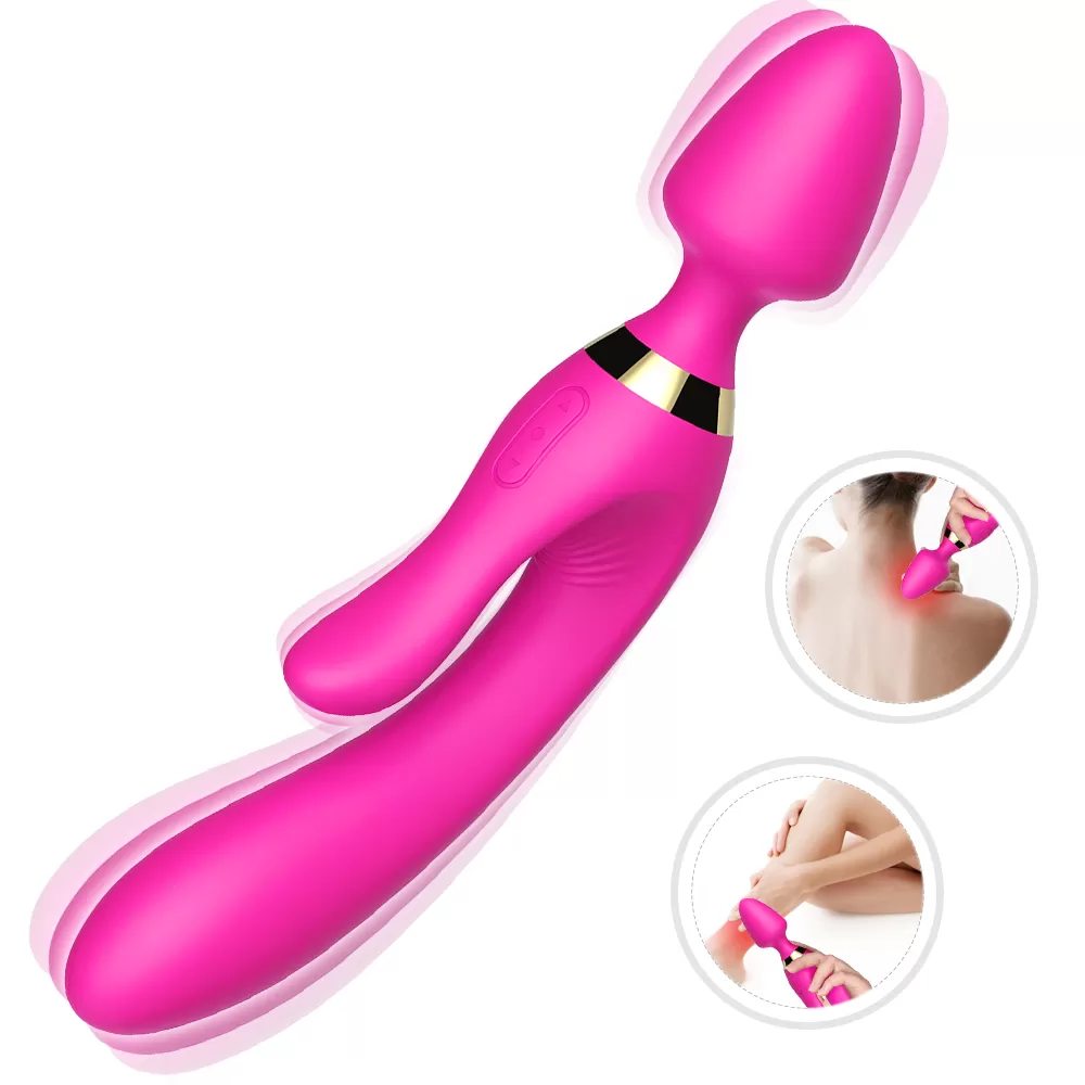 WOWYES Manyetik Şarjlı Su Geçirmez Wand Massager 3 in 1 Dildo Vibratör - Pembe - tdmarketim.com