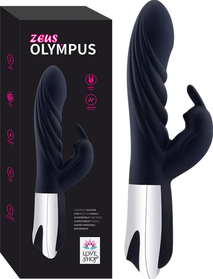 Zeus Olympus Tavşan Vibratör 12 Modlu USB Şarjlı Su Geçirmez - Siyah - tdmarketim.com